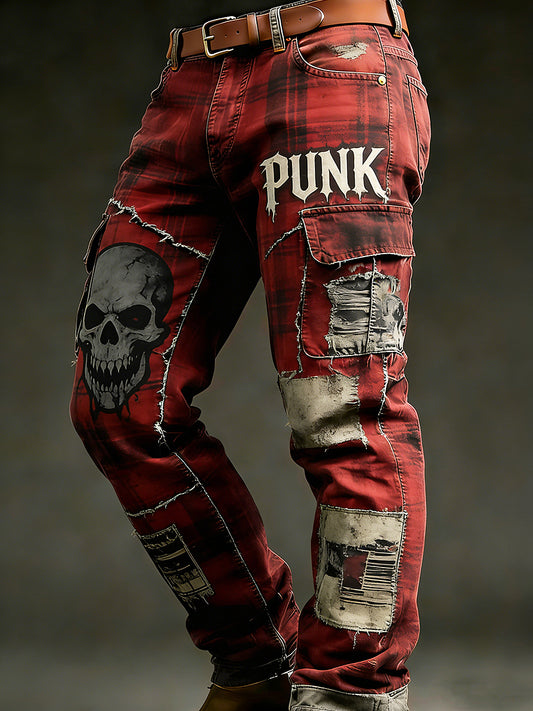 Men's Retro Vacation Business Punk Art Print Casual Workwear Trousers