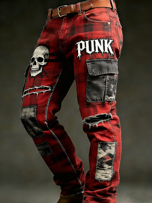 Men's Retro Vacation Business Punk Art Print Casual Workwear Trousers