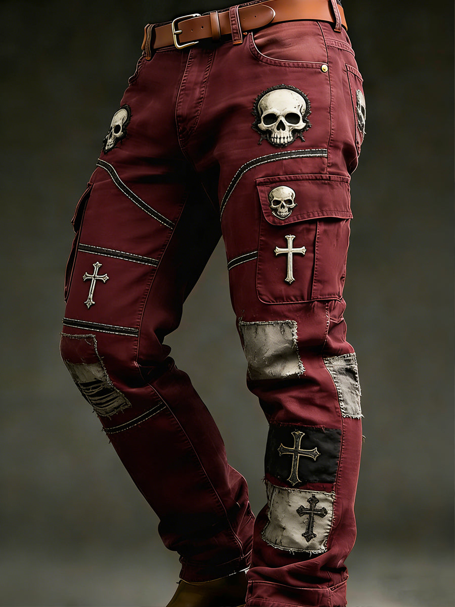 Men's Retro Vacation Business Punk Art Print Casual Workwear Trousers