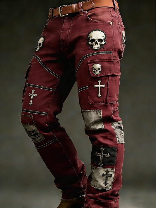 Men's Retro Vacation Business Punk Art Print Casual Workwear Trousers
