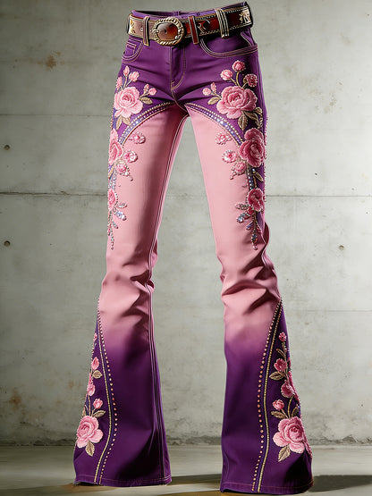Women's Floral Art Print Flared Trousers