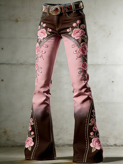 Women's Floral Art Print Flared Trousers