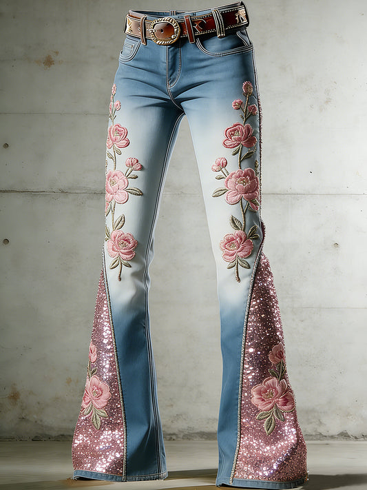 Women's Floral Art Print Flared Trousers