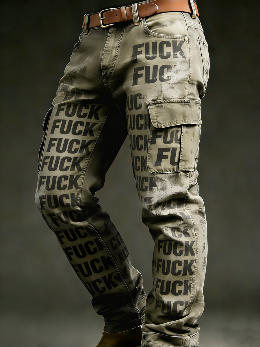 Men's Retro Vacation Business Art Print Casual Workwear Trousers