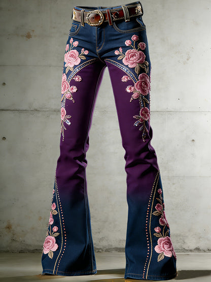 Women's Floral Art Print Flared Trousers