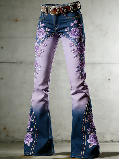 Women's Floral Art Print Flared Trousers