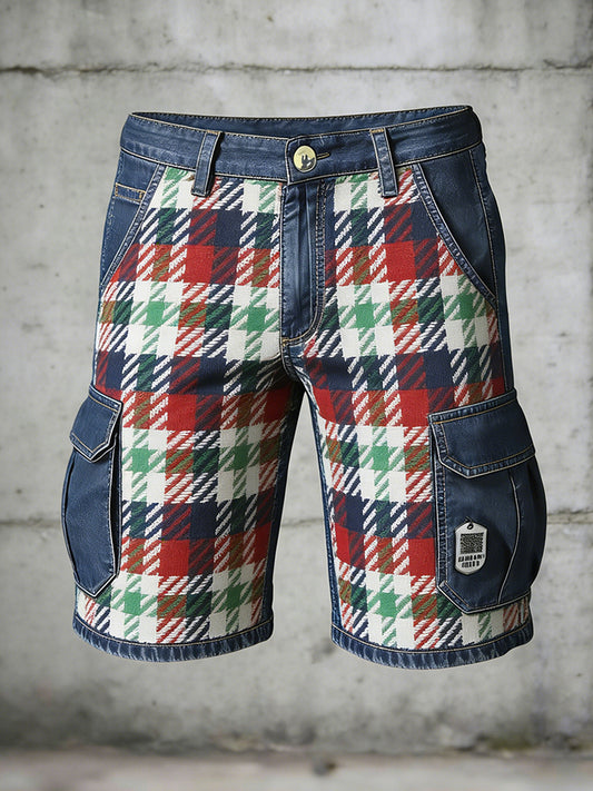 Men's Retro Vacation Business Houndstooth Art Print Casual Shorts