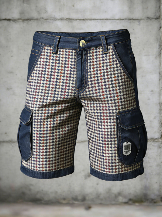 Men's Retro Vacation Business Houndstooth Art Print Casual Shorts