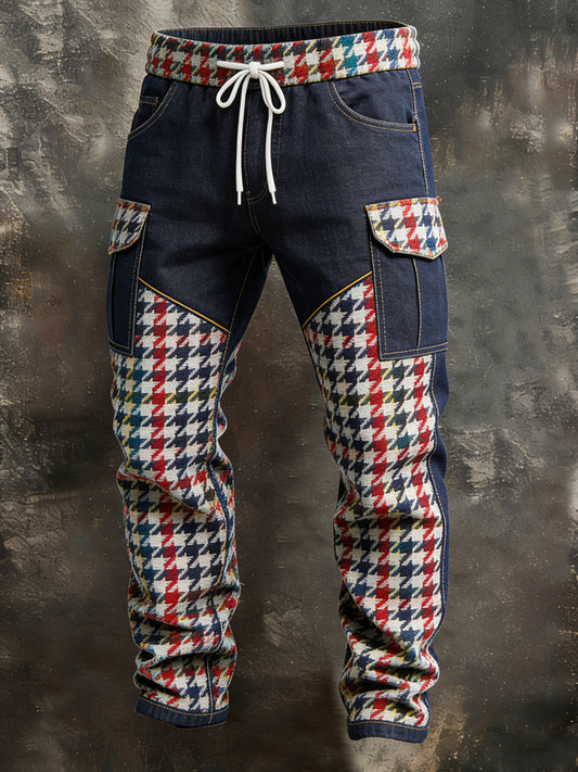 Men's Retro Vacation Business Houndstooth Art Print Casual Workwear Trousers