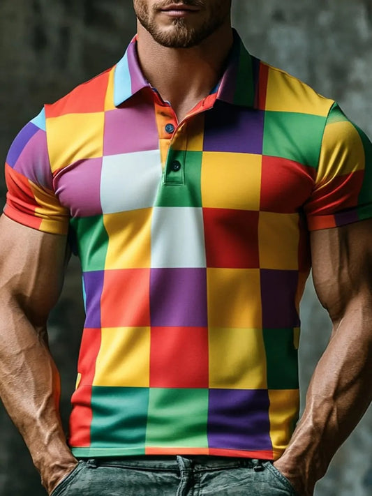 Men's Pride Month Rainbow Plaid Art Printed Shirt