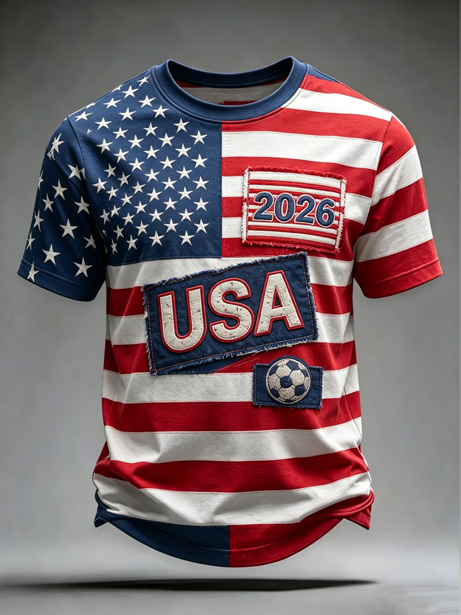 USA Soccer Printed Vintage Fashion Loose Short Sleeve T-Shirt