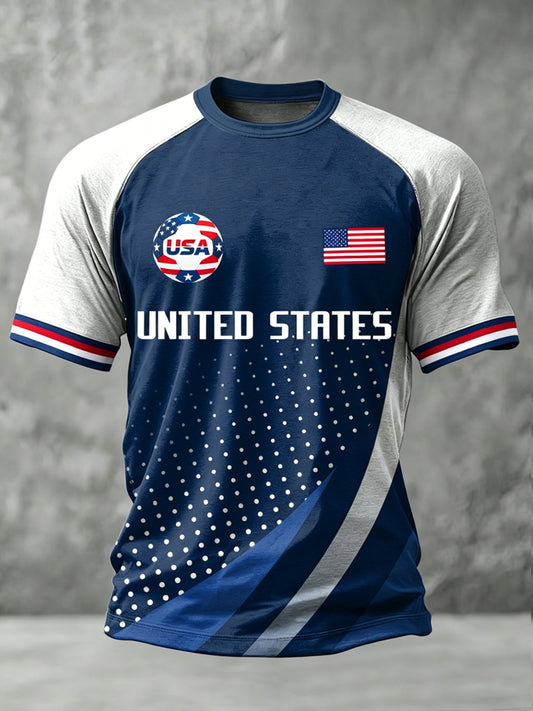 USA Soccer Printed Vintage Fashion Loose Short Sleeve T-Shirt