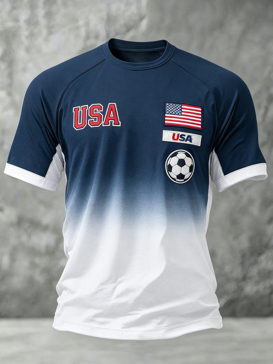 USA Soccer Printed Vintage Fashion Loose Short Sleeve T-Shirt