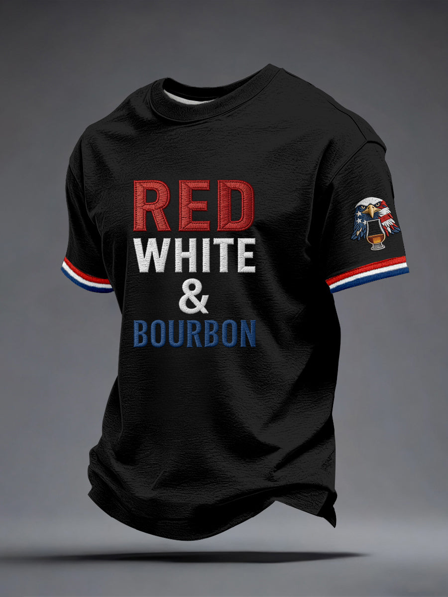 Men's Red White and Blue Embroidered Pattern T-Shirt