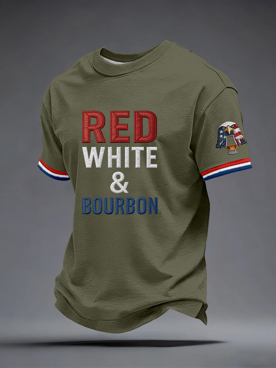 Men's Red White and Blue Embroidered Pattern T-Shirt