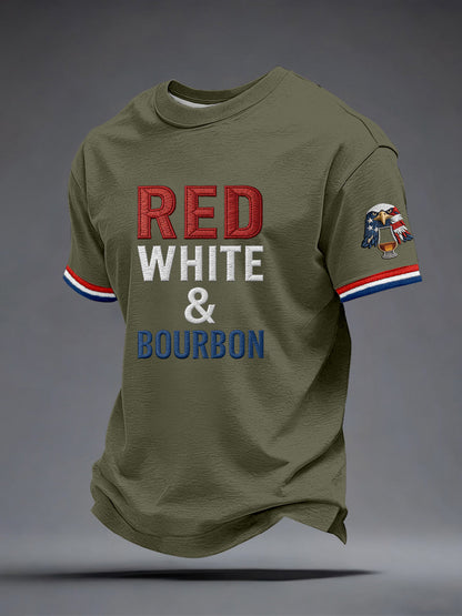 Men's Red White and Blue Embroidered Pattern T-Shirt