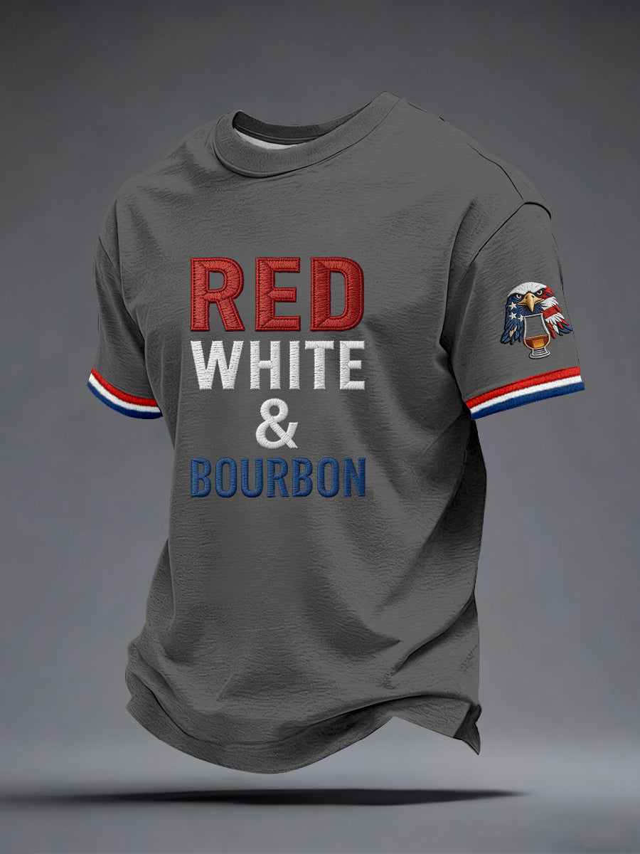 Men's Red White and Blue Embroidered Pattern T-Shirt