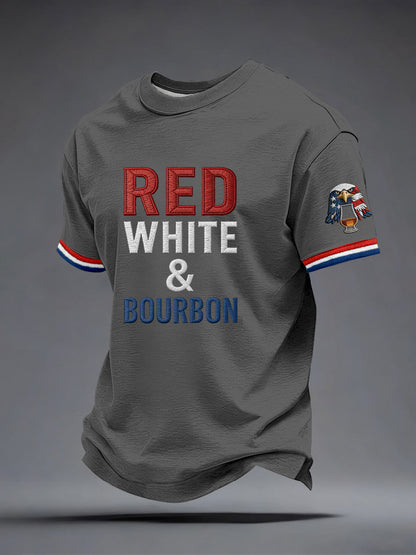 Men's Red White and Blue Embroidered Pattern T-Shirt