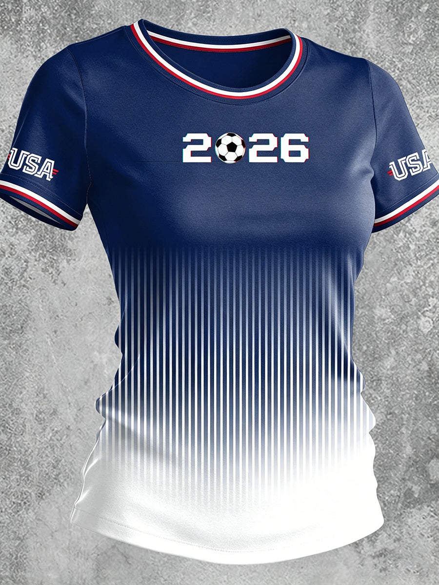 USA Soccer Printed Vintage Fashion Loose Short Sleeve T-Shirt