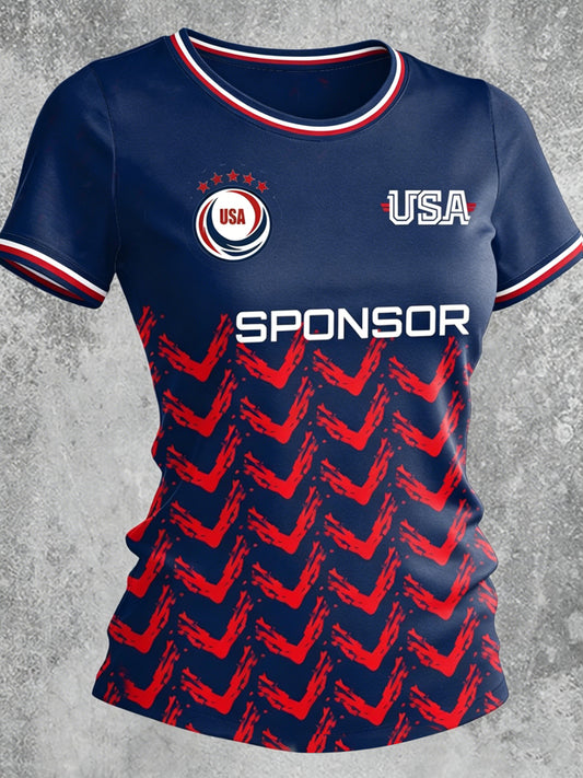USA Soccer Printed Vintage Fashion Loose Short Sleeve T-Shirt