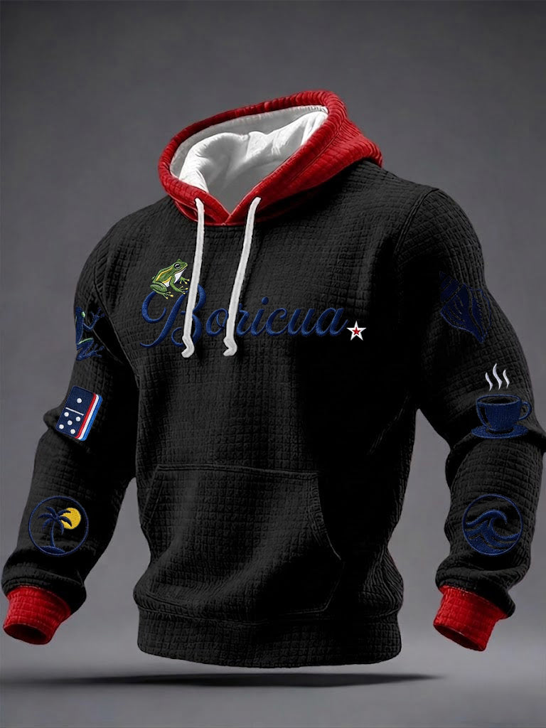 Men's Puerto Rico Printed Checkered Cotton Hoodie