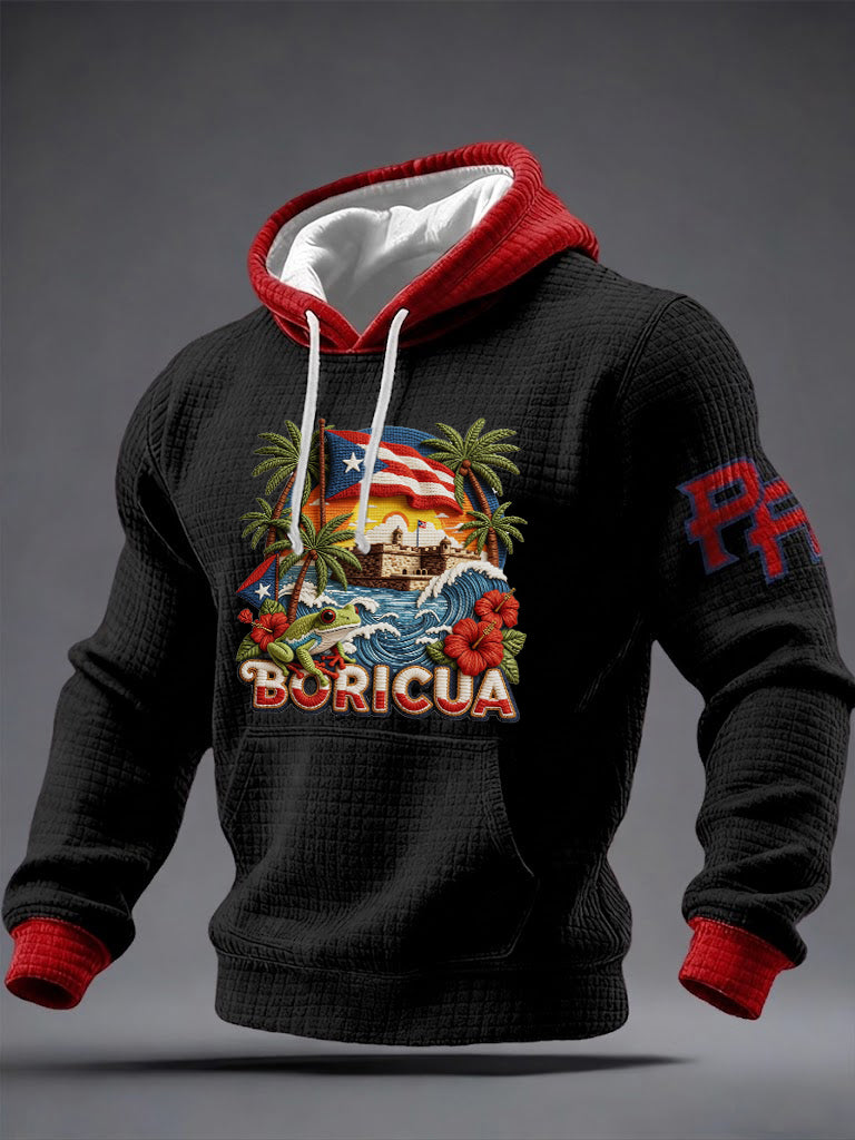 Men's Puerto Rico Printed Checkered Cotton Hoodie