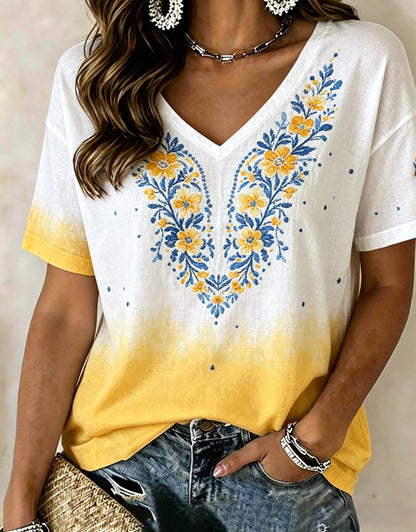 Women's Swedish Midsummer Festival Commemorative Art Print V-Neck T-Shirt