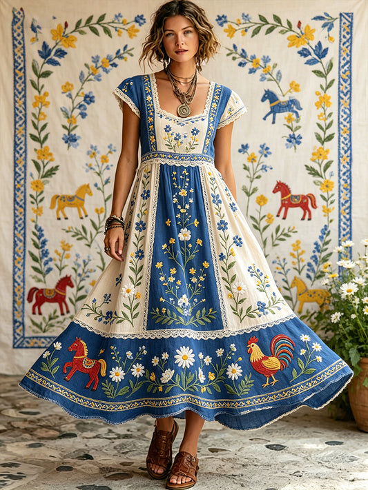 Women's Midsummer-Style Floral Print Country Dress