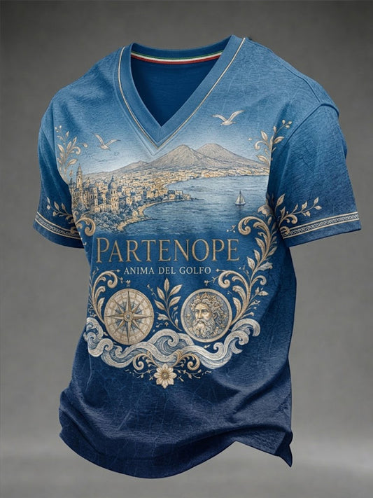 Men's Italian Football Napoli V-neck T-shirt