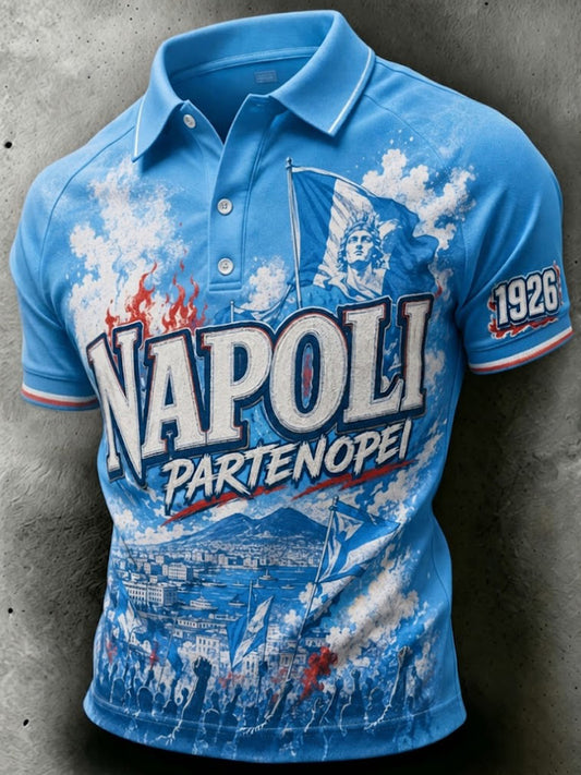 Men's Italian Football Napoli Print Polo Shirt