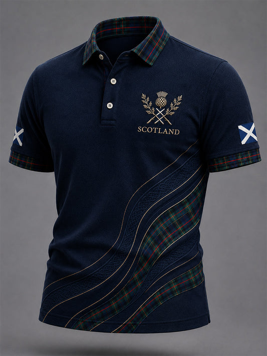 Men's Scottish Plaid Print Casual Polo