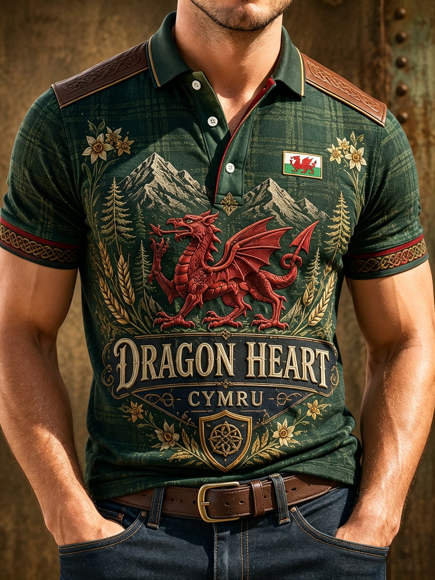 Men's Welsh Cultural Element Art Print Polo