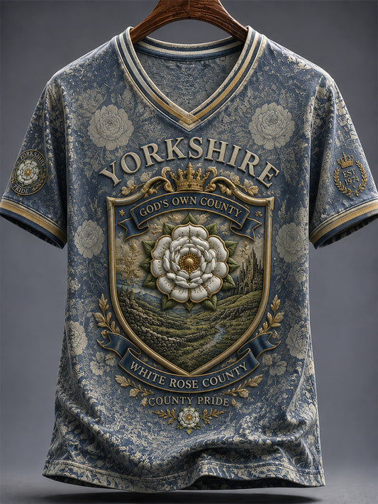 Women's England Yorkshire Day White Roses Art Printed T-shirt