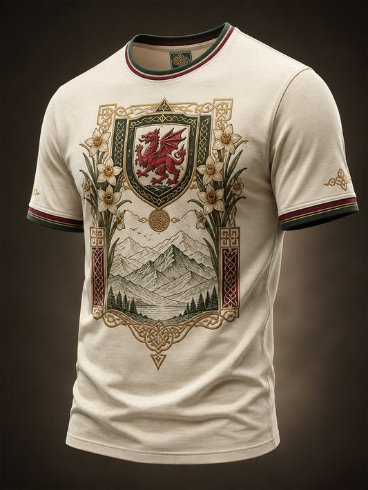 Men's Welsh Red Dragon Cultural Elements Art Print T-Shirt