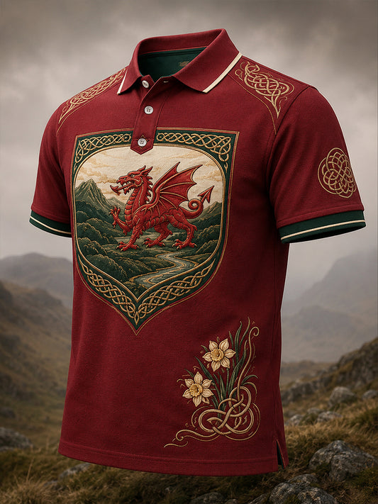 Men's Welsh Red Dragon Cultural Elements Art Print Polo