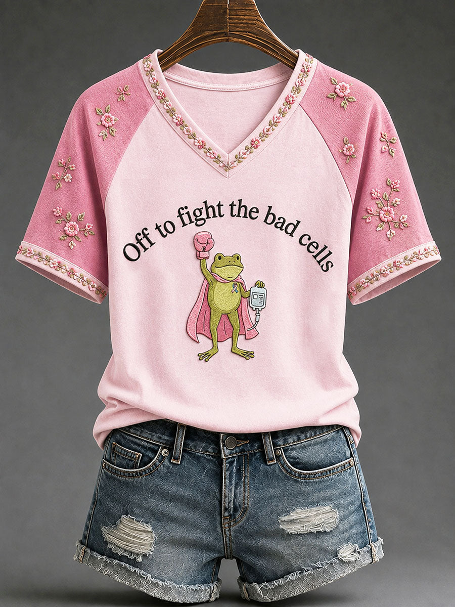 Women's 'Off To Fight The Bad Cells'  Fun Breast Cancer Prevention and Awareness T-shirt