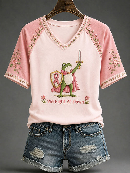 Women's 'We Fight At Dawn'  Fun Breast Cancer Prevention and Awareness T-shirt