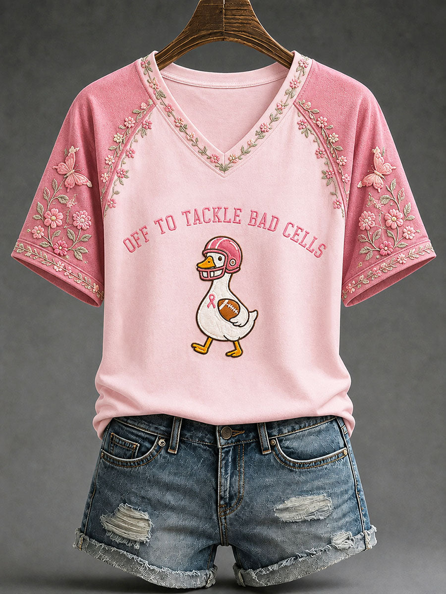 Women's 'Off To Tackle The Bad Cells'  Fun Breast Cancer Prevention and Awareness T-shirt