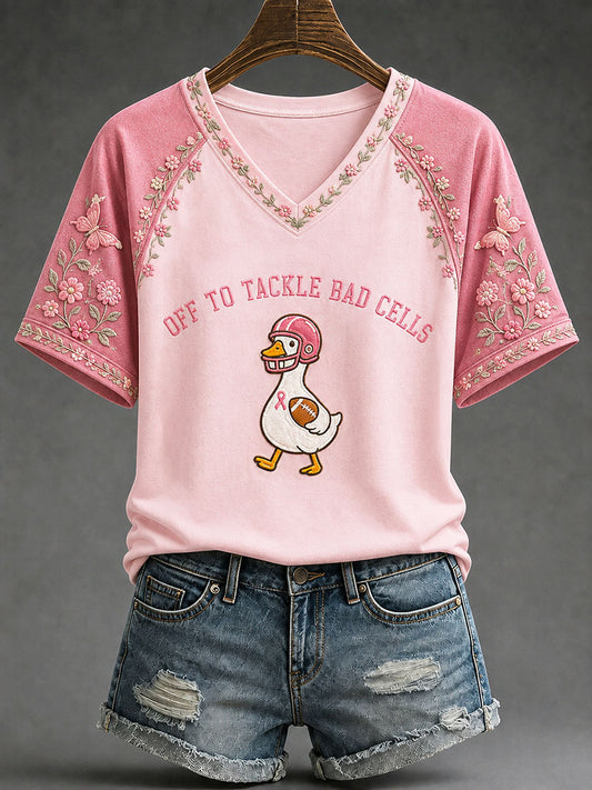 Women's 'Off To Tackle The Bad Cells'  Fun Breast Cancer Prevention and Awareness T-shirt
