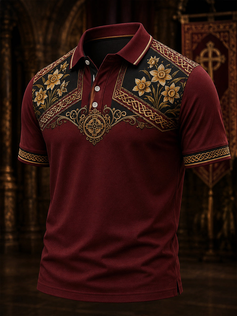 Men's Welsh-Themed Commemorative Art Print Casual Polo