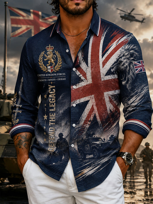 Men's Waffle-Knit Long-Sleeve Shirt With Military-Inspired Graphic Print