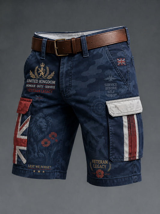 Men's Military-Inspired Graphic Print Cropped Cargo Shorts