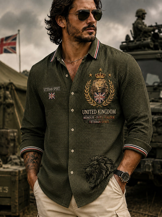 Men's Waffle-Knit Long-Sleeve Shirt With Military-Inspired Graphic Print