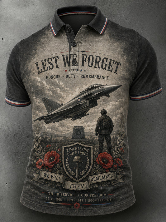 Men's Short-Sleeve Polo Shirt With Vintage Veteran Commemorative Print