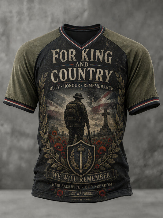 Men's Vintage Veteran-Themed Graphic Raglan Short-Sleeve T-Shirt