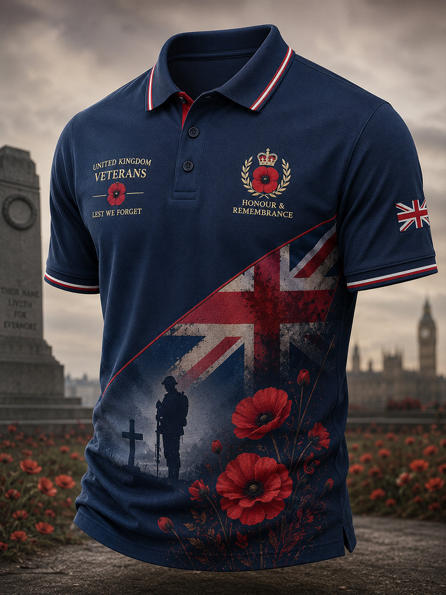 Men's Short-Sleeve Polo Shirt With Vintage Military-Style Print