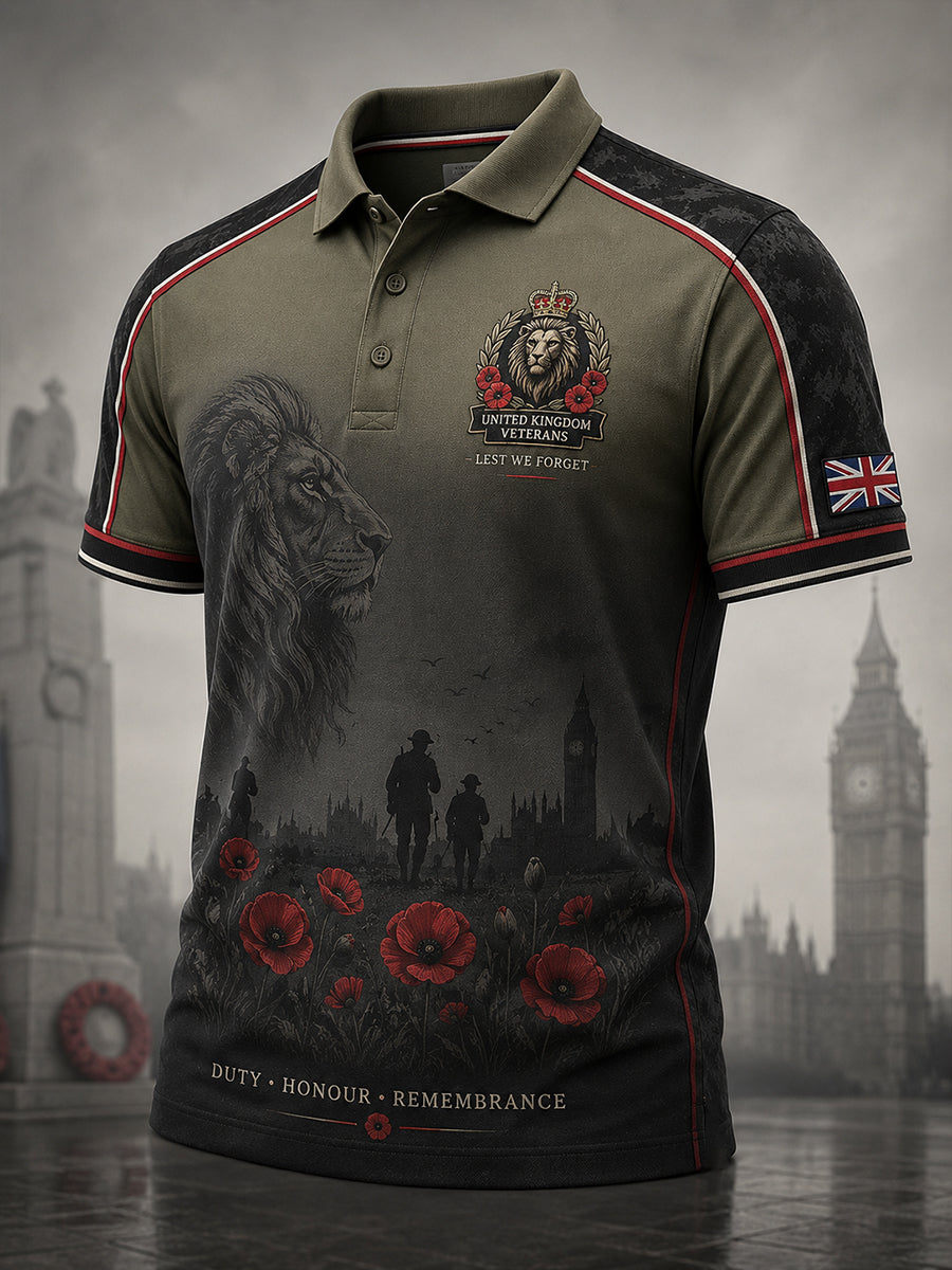 Men's Short-Sleeve Polo Shirt With Vintage Military-Style Print
