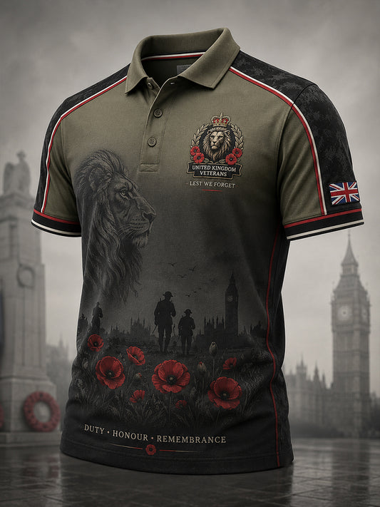 Men's Short-Sleeve Polo Shirt With Vintage Military-Style Print