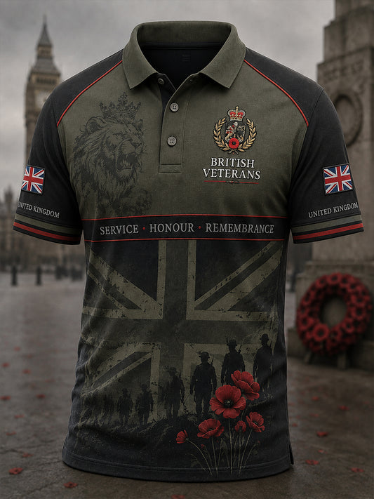 Men's Short-Sleeve Polo Shirt With Vintage Military-Style Print