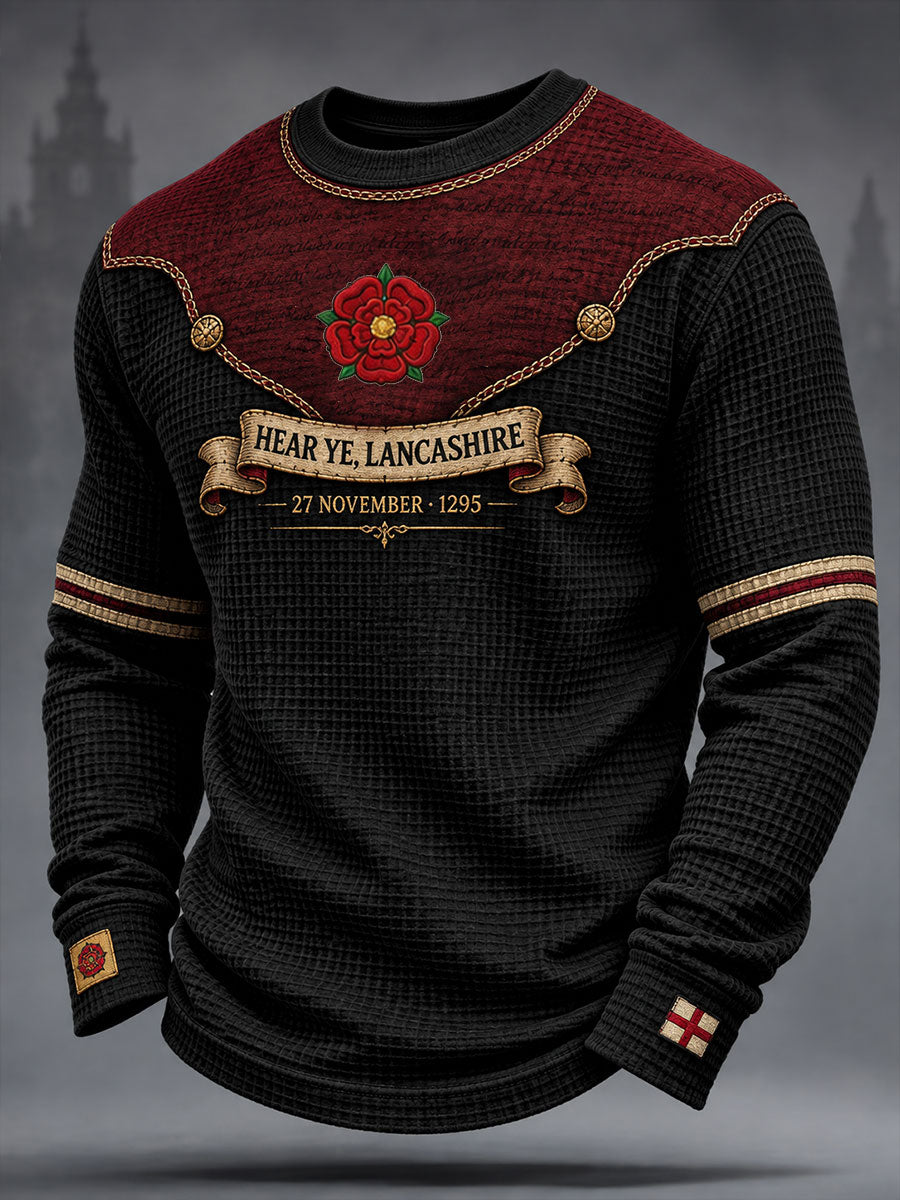 Men's England Lancashire Day Red Roses Art Printed Waffle Sweatshirt
